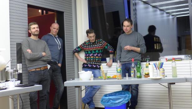 The team "Functional Aquatic Ecotoxicology" completely exhausted from preparing Christmas cocktails for everyone (photo by S. Lohner)
