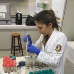 Danielle conducting ecotox tests in lab in Brazil