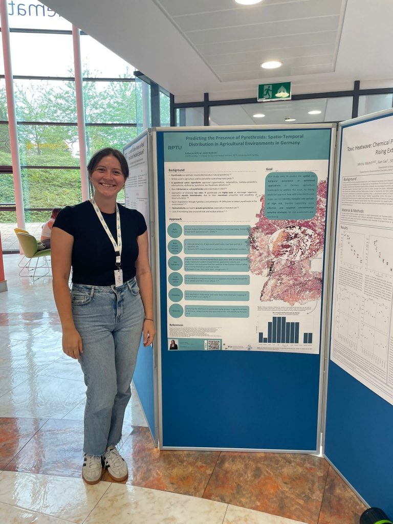 Katharina Wifling with her poster: Predicting the Presence of Pyrethroids: Spatio-Temporal Distribution in Agricultural Environments in Germany